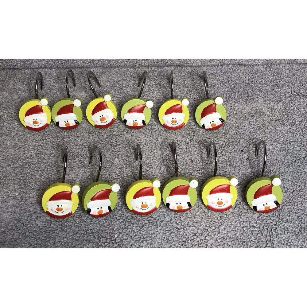 Set of 12 Santa Claus Penguin Christmas Holiday Shower Curtain‎ Hooks